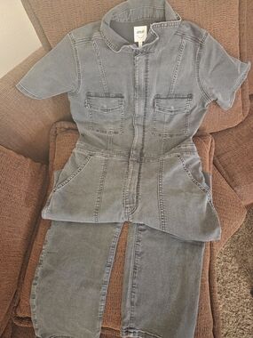 Aerie NWT Short-Sleeve Utility Jumpsuit in Faded Denim Gray